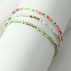 JUSTUSNX 3pcs Boho Layered Adjustable Anklet Color Mix Beads Ankle Bracelet Beach Summer Foot Jewelry Chain for Women and Girls (B)
