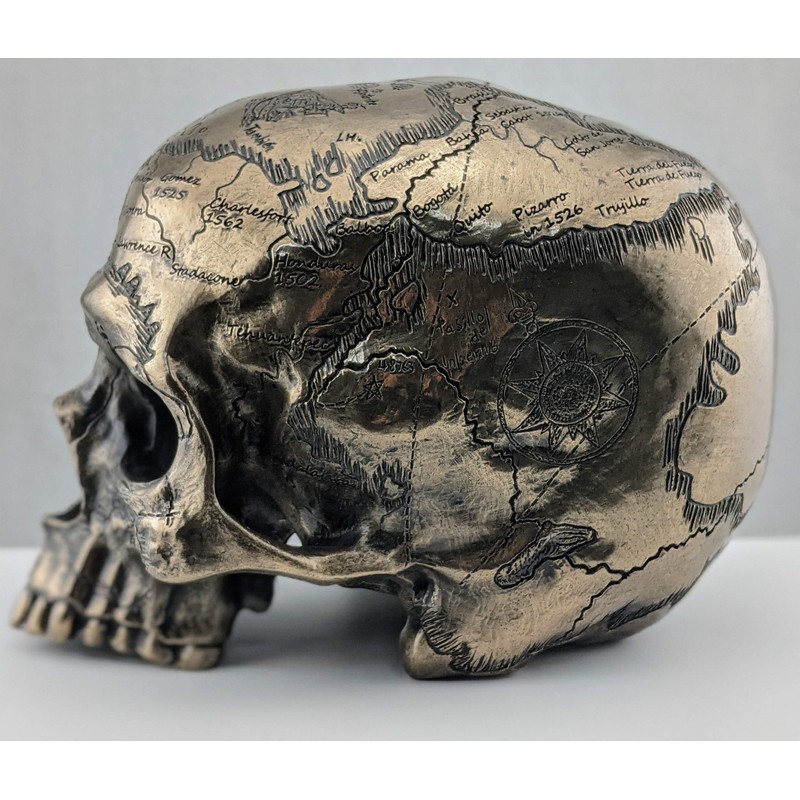 Veronese Design Bronze Finish Craniumography Old Treasure Map On Skull