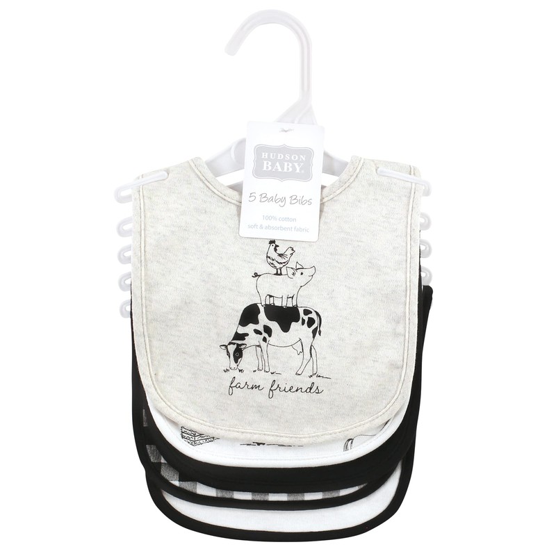 Hudson Baby Unisex Baby Cotton Bibs, Neutral Farm, One Size