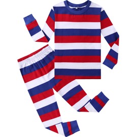 A&J DESIGN 4th of July Pajamas Kids Red White and Blue Striped Shirt for Boys USA Toddler Girl USA Patriotic Pjs Long Sleeved 5 Years