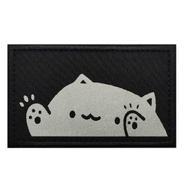 Phoenix Ikki Fluorescent Luminous Cat Funny, Stylish, Embroidered, Reflective Patch, Patch, Applique, Iron On, Velcro, Repair, DIY, Decorative, White Cat