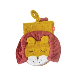 KIKADU Lion Face Cloth, Children's Wash Cloth with Animal Face Made from 100% GOTS-Certified Organic Cotton