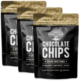 Sugar Free Large Chocolate Chips, Stevia Sweetened, 12 oz. Value Size, Non-GMO, Vegan, Keto, Low Carb, 60% Cocoa, All Natural, Baking Chips, Gluten Free, No Sugar Added, The People's Keto Company (3 P