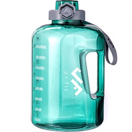 JFIT BPA Free Reusable Sports Water Bottle w/Time Markers, Leakproof Flip-Top Lid & Carry Strap – Durable PETG, 2.28" Wide-Mouth for Ice – Eco-Friendly, Odor-Free & Easy to Clean -Green-73oz