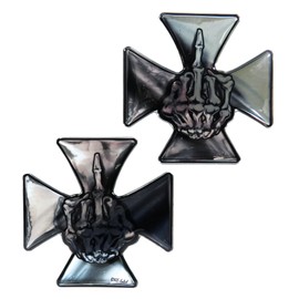 BIKE-label Sticker 3D Skeleton Finger Emblem Iron Cross Chrome 910051VA