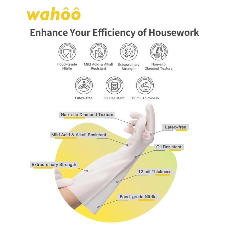 LANON 3 Pairs wahoo Nitrile Cleaning Gloves, Latex free Reusable