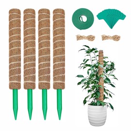 LSRVNM 4 PCS 42CM Moss Pole for Monstera Coco Coir Pole Moss Stick Extension with 4m Jute String 10 Labels 2m Velcro, Plant Support for Climbing Plants
