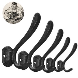 Rustic Cast Iron Coat Hooks Wall Mounted, Farmhouse Decorative Wall Hooks for Hanging Towels Hats Keys Bags, Vintage Heavy Duty Hangers Rack for Entryways Kitchen Mudrooms Outdoor (Black(5Pcs))