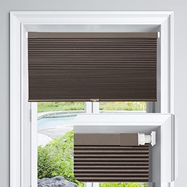 LazBlinds Cordless No Tools No Drill Blackout Cellular Shades, Custom Cut to Size 100% Light Blocking Honeycomb Blinds for Windows, lnside Mount ONLY (Dark Coffee, Any Size 18-51 Wide and 24-72 High)