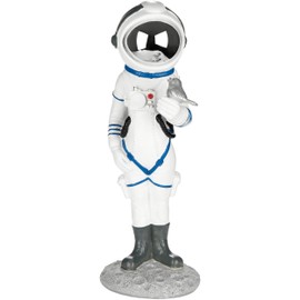 BRUBAKER Decorative Astronaut with Small Bird - 30 cm Spaceman Space Figure with Chrome-plated Helmet - Hand-Painted Modern Space Statue - Astronaut Silver and White