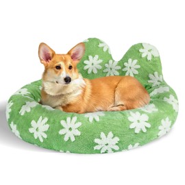 Parderry Cat Bed & Dog Bed, Removable Cozy Soft Cat Bed Washable Round Cute Dog Bed with Jacquard for Small Medium Cats and Dogs, Green Flower L
