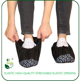 EZ Shoe Covers Disposable Non-Slip, 100Pcs/Pack(50 Pairs) Disposable Boot Cover for Indoors - Outdoors Recyclable Covers Fits Most Shoes (Black)