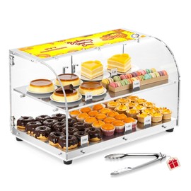 PYY Pastry Display Case - 22" Bakery Display Case 2-Layer Acrylic Pastry Display Case Countertop with Stainless Steel Shelves & Base, 2 Magnetic Rear Doors