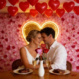 6Pcs Valentine's Day Decorations - Valentine's Day Glitter Puffy Heart Picks Foam Sparkly Sticks, 22CM Red Pink Heart Wands with Ribbons Valentines Decors,Wedding Flower Arrangement