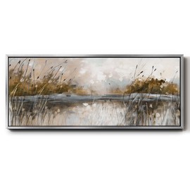 Renditions Gallery Nature Symphony Floater Framed Wall Art Honeybloom Lake Views Wall Art Prints & Paintings for Home Resturant School - 20"X50" SILVER Frame GAL037