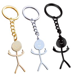 Aramola Funny Doodle Keychain Stainless Finger Pendant Car Accessories Purse Charms Decoration Funny Gifts (Silver, Gold, Black)
