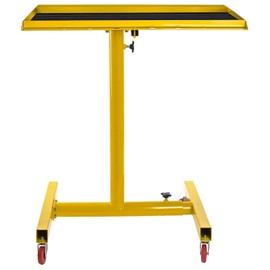 JEGS 200 LBS Capacity Rolling Work Table - Height Adjustable 33 Inches to 48 Inches - Rolling Tool Tray Uses Four 2.5” Caster Wheels - Includes One Tool Tray Table Liner - Yellow Powder Coated Steel