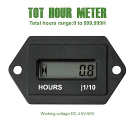Yooreal LCD Digital Hour Meter,DC 4.5V to 90V,Resettable Total Hours,Data Storage for Lawn Mower Tractor Generator Golf cart ZTR/Riding Lawn Mower Land Trimmer UTV Brush Cutter etc. (DC 4.5V to 90V)