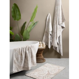 Fusion - Natural Leaf Hand Towel (50 x 90cm) - 100% Cotton - Super Soft - Tropical Palm Leaves Towel - Linen & White Hand Towel/Small Towel/Head Towel - Natural Bathroom Accessory - Matteo Collection