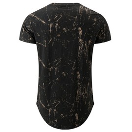 KLIEGOU Mens Hipster Hip Hop Ripped Round Hemline Pattern Print T Shirt 86 Black2 XL