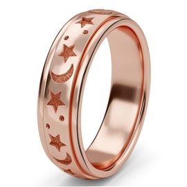 Fidget Ring - 925 Sterling Silver Anxiety Rings - Spinner Rings for Women & Men - 360° Spinning Rotatable Ring to Relieve Stress & Worry - Moon & Star Design - Rose Gold Plated - Size W