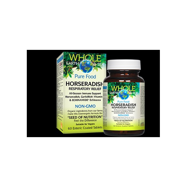 Natural Factors Horseradish Respiratory Relief Whole Earth and Sea Enteric Coated Tablets - 60 Tablets