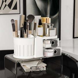 Cosmetic Organizer Box | Rotatable Cosmetic Organizer Makeup Box,Large Pen Holder Display Case with Drawers, Desktop Organization for Brushes Lipstick Skin Care Products