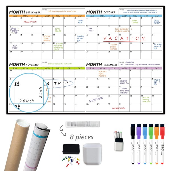 JJPRO Dry Erase 4 Month Wall Calendar - 38x26 Inches