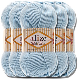 Alize Baby Best Turkish Premium Wool Made of Cotton and Acrylic, 5 x 100 g, Plain Hand Knitting Yarn, Knitting Yarn, Plain Baby Wool for Crocheting, Knitting Scarves (Blue 40)