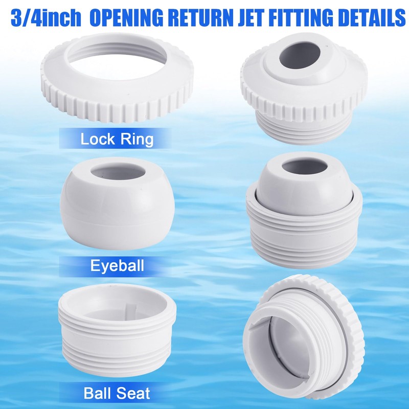 Funnymoom 4 Pcs Pool Jet Nozzles 360°Swivel Rotatable Pool Inlet