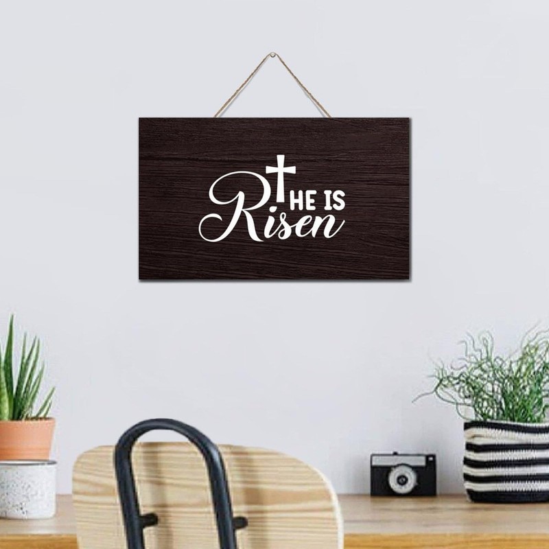 Modern Home Decor Wood Plank Hanging Sign He Is Risen
