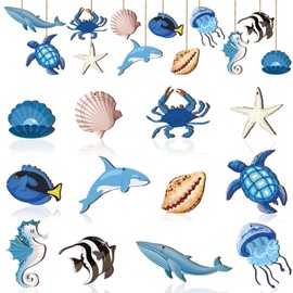 DIELOVEHUA Pack of 12 Summer Wooden Pendants, Ocean Beach Summer Wooden Pendants, Tree Decorations Summer, Summer Wooden Tags, Hawaiian Party Decoration, for Tropical Summer, Pool, Beach, Luau Party