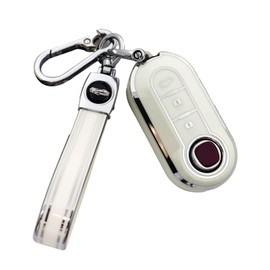 Car Key Fob Cover Case Shell Fit For Fiat 500, Buttons Flip Folding Key Case Shel,Car Key Fob Cover For Fiat 500 500l Brava Bravo(White Silver)