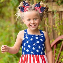 OAOLEER 4th of July American Flag Hair Bow Clips, Blue White Red Grosgrain Ribbon Alligator Bow, Kids Girls Women Hair Accessories For Party Supplies (Blue White Red-A)