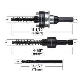 GEINXURN Heavy Duty Quick Change Hole Saw Mandrel, 7/16-Inch and 3/8 Inch Hole Saw Arbor with 3Pcs Central Drill/2PCS Hex wrench/2Pcs Spring