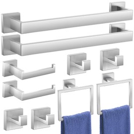 10-Piece Bathroom Accessories Set - 304 Stainless Steel Towel Racks for Bathroom - Include Wall-Mounted Bathroom Towel Rack, Toilet Paper Holder, Hand Towel Holder and Robe Hook