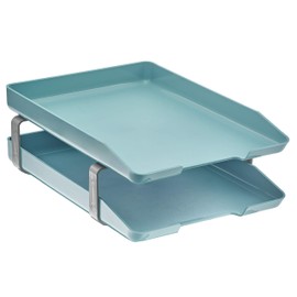 Acrimet Traditional Letter Tray 2 Tier Front Load Plastic Desktop File Organizer (Solid Green Color)