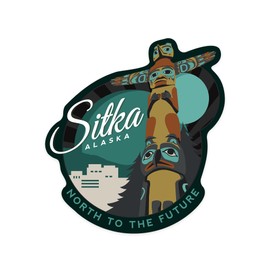 Die Cut Sticker Sitka, Alaska, Totem, Contour Vinyl Sticker 3 to 6 inches, (Waterproof Decal for Cars, Water Bottles, Laptops, Coolers), Large