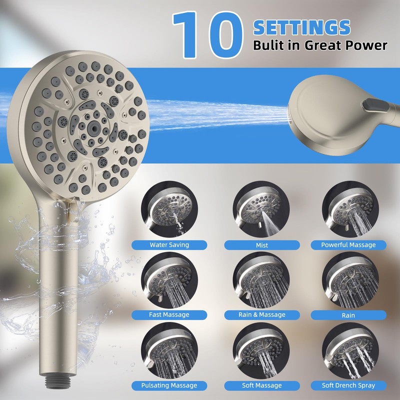 All Metal Shower Head, 8" High Pressure Rainfall/Handheld Shower Combo