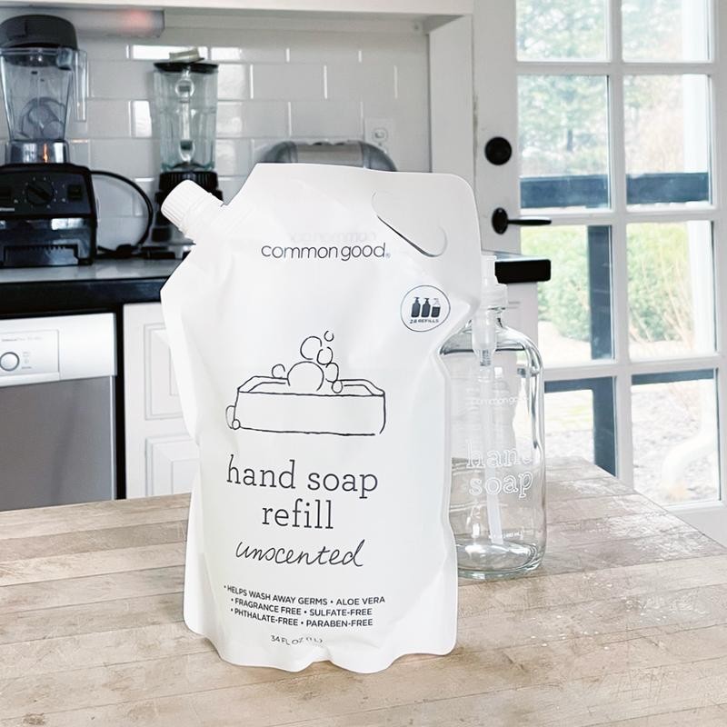 Hand Soap Refill Pouch and Glass Bottle Set - scent: