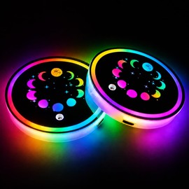 Moon LED Cup Holder Lights for Car,7 Colors Light Up Cup Holder Coasters for Car Decor,Vibration Sensor Coasters,Moon Auto Accessories Gifts for Women Men,Universal for SUV Sedan Truck