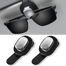 Fenzer 2-Pack Sunglasses Holders for Car Visor- Leather Sunglasses Eyeglass Glasses Holder Mount and Ticket Card Clip - Car Visor Accessories (Black)