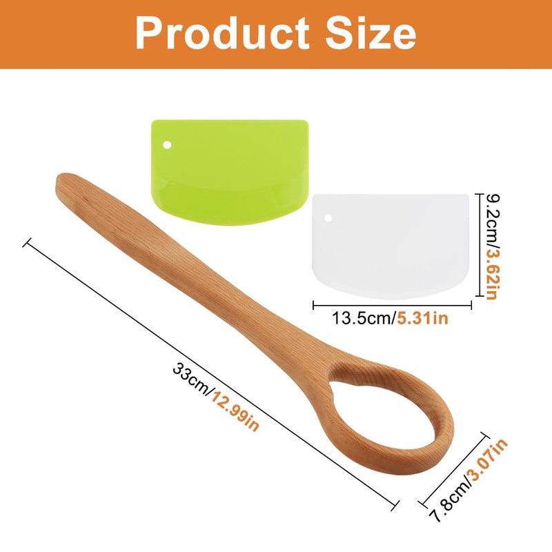13-Inch Wooden Danish Dough Whisk, Traditional Dutch Whisk with Scraper