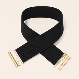 VONMELLI Wide Elastic Stretchy Belts for Women - Trimmer Stretch Waistband Retro Waist Belt Black Fit Waist Size 36"-40"