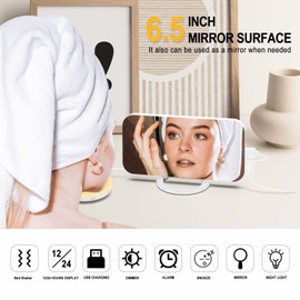 VAUNO Alarm Clock with Bed Shaker, Loud Vibrating Alarm Clock for Heavy Sleepers, with Wake Up Light, USB Ports, LED Mirror Display, Dimmer, Snooze for Hearing Impaired, Deaf, Teens