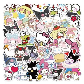 Set of 100 Cute for Sanrio Stickers Cartoon for Sanrio Stickers Cute Anime, Waterproof, High Definition Image, 1.2 - 1.6 inches (3 - 4 cm), Waterproof Stickers, Moe Goods Stickers, DIY, Carry Case,