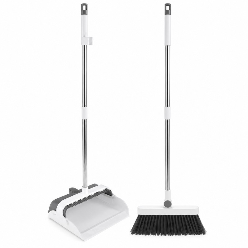 Upright Broom and Dustpan Set – 180° Foldable Dustpan with