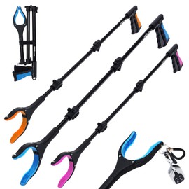 38" Extra Long Grabber Reacher Tool – 3 Pack Foldable Reacher Grabber Pickup Tools with 360° Rotating Jaw & Magnet - Heavy Duty Pick Up Grabbers for Seniors, Trash, Surgery Recovery (Orange Blue Pink)