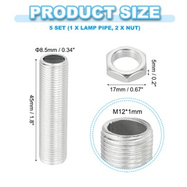 PATIKIL M12 Thread 45 mm/1.8 Inch Lamp Pipe Nipple with Nuts Set, Set of 5 Threaded Rod Mounting Material for Chandelier Ceiling Light DIY, Zinc Coating