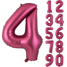 Number 4 Balloons 40 Inch Wine Red Burgundy Foil Helium Large Balloons for Birthday Party Anniversary Decorations（Digital 4）